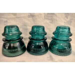 Teal Aqua Glass Hemingray No. 42 Railroad insulators lot of 3. Made in USA